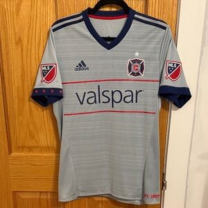Adidas Men's Light Gray and Navy Soccer Jersey
